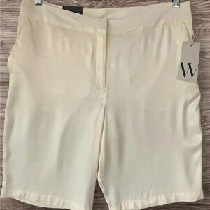 Worthington New Rayon Silky Bermuda High Rise Dress Shorts Size 12 W34 Cream